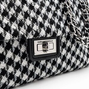 Karl Lagerfeld Paris Agyness Houndstood Shoulder Bag Black and White